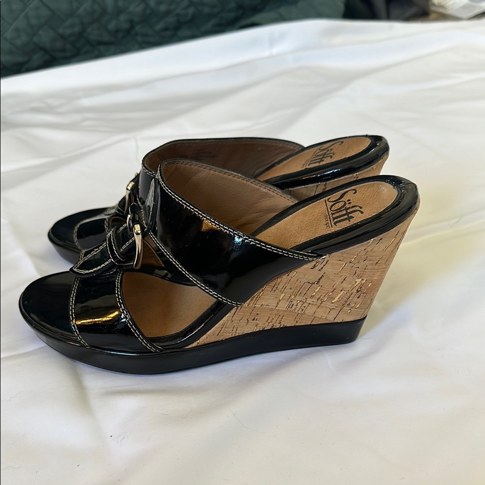 Sofft Black Wedge Shoes with Glossy Finish